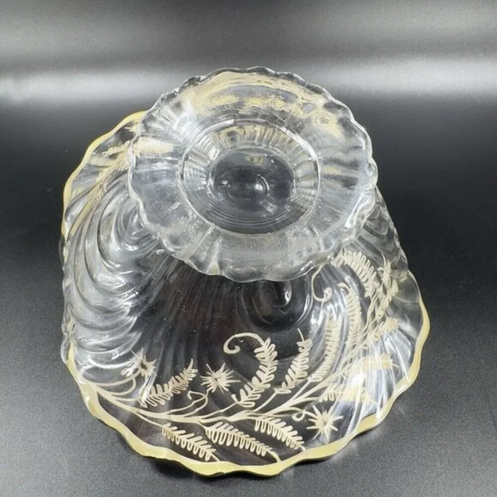 Vintage Cambridge Clear Glass Caprice Bowl Dish Handles‎ Silver Overlay Flower
